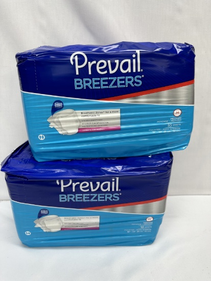 (2) Packs/Prevail Breezers Ultimate Absorbent Briefs (Size M)(32 Total)