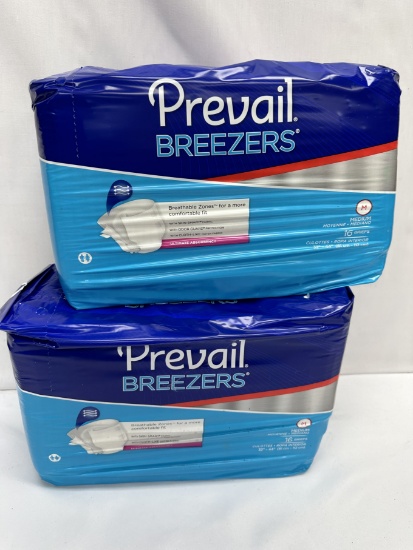 (2) Packs/Prevail Breezers Ultimate Absorbent Briefs (Size M)(32 Total)