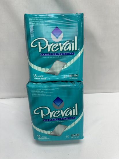 (2) Packs/Prevail Absorbent Protection Underpads (23 inch X 36 inch)(30 Total)