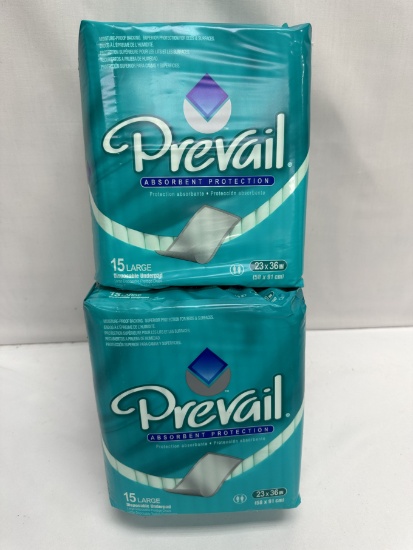(2) Packs/Prevail Absorbent Protection Underpads (23 inch X 36 inch)(30 Total)