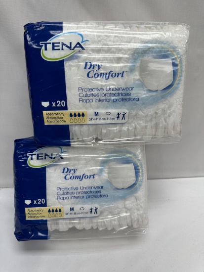 (2) Packs/TENA Dry Comfort Protective Underwear (Size M)(40 Total)