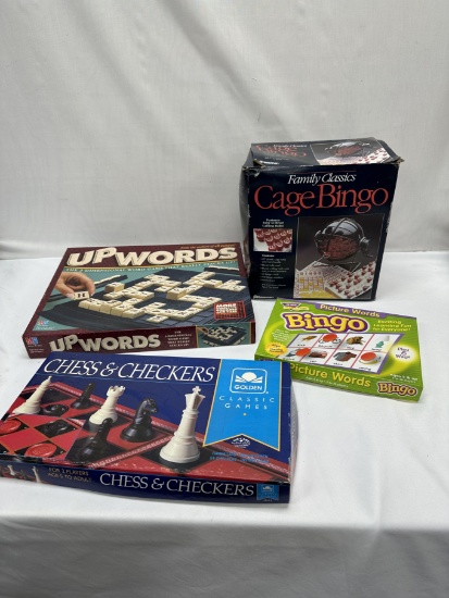 Box Lot/Board Games, Chess & Checkers, Cage Bingo Set, ETC