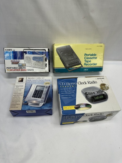 Box Lot/Portable AM/FM Radio, Cassette Recorder, Touch Panel Phone, ETC