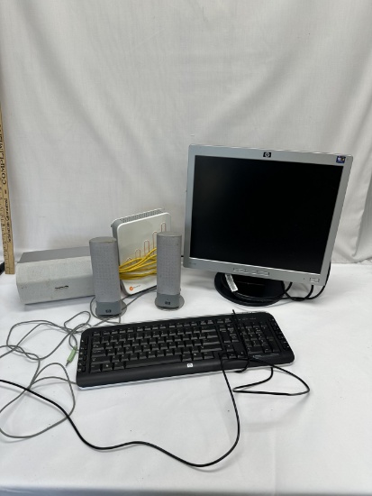 Box Lot/HP Monitor, Keyborad, Speakers, ETC