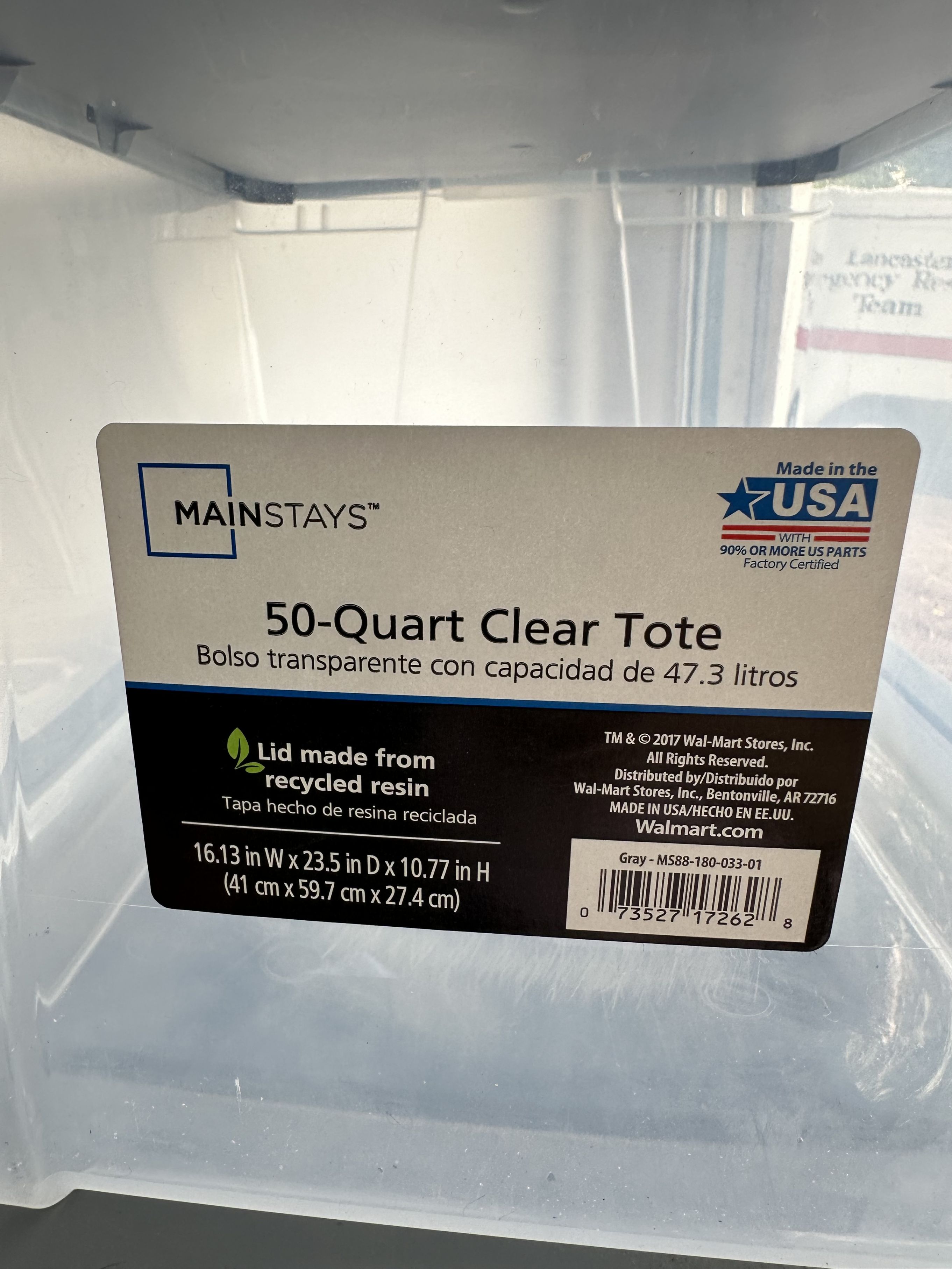 3) MainStays 50 Quart Clear Lidded Storage Totes