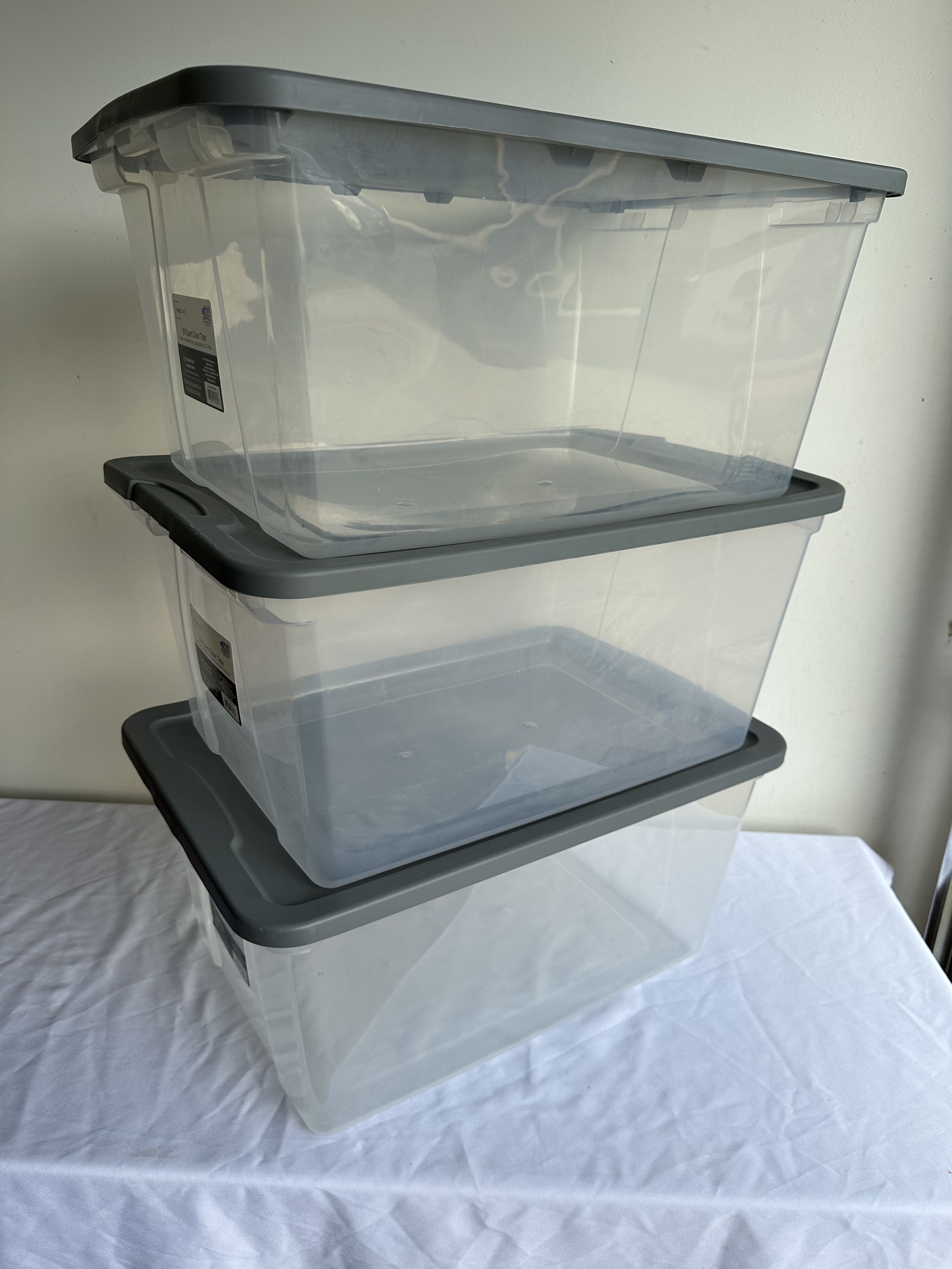 3) MainStays 50 Quart Clear Lidded Storage Totes