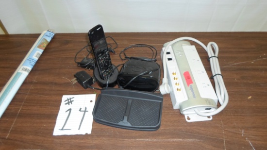 electronics, wireless phone, alarm clock and heavy duty power strip