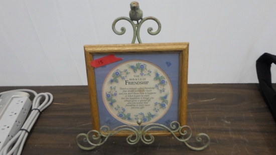 home decor, metal stand with bird and a friendship image