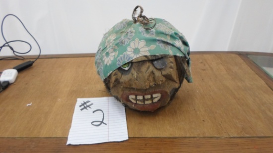 coconut pirate, hand carved and painted