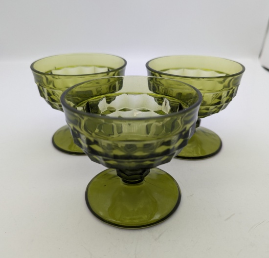 Lot of 3 green glass dessert/fruit cup dishes