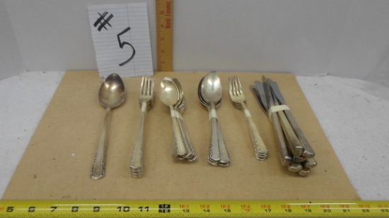 silverware, early set of silver plated dinnerware large matched set