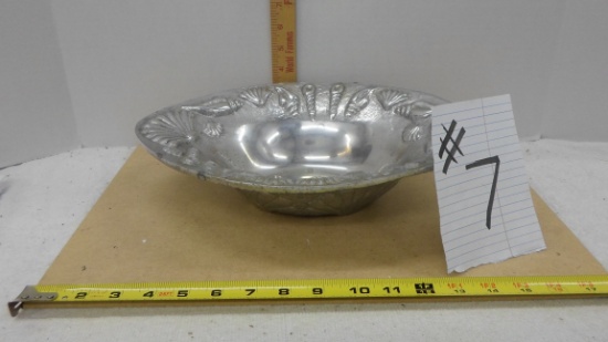 pewter serving bowl, large sea shell pattern