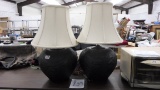 lamps, pair of ceramic lamps 60s or 70s style with shades