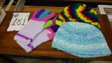 very nice hand sewn items, two hats and a pair of gloves like new