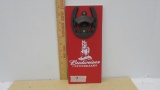 Budweiser bottle opener, wood and cast iron with the clydesdales