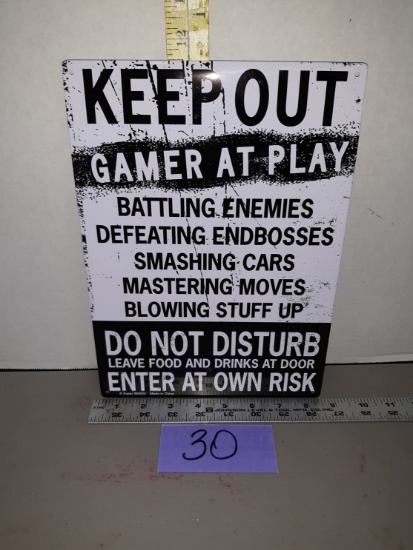 Metal Sign "Keep Out Gamer At Play", like new