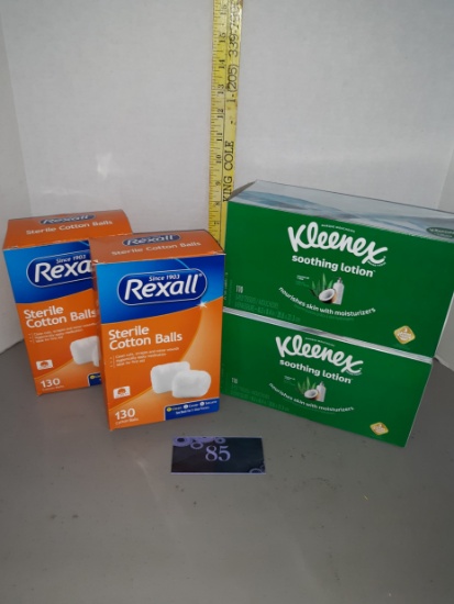 Rexall Sterile Cotton Balls, Kleenex Soothing Lotion, Qty:4, New