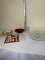 Box Lot/Napkin Rings, Colored Glass Serving Dishes, ETC