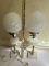 Pair of Vintage Hobnail Milk Glass Globe with Marble Base Parlor Table Lamps