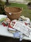 Décor Basket Full of Vintage Kitchen Towels
