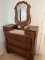 Antique Cherry Wood Victorian Horse Shoe Mirror with Marble Top Dresser