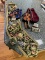 Box Lot/Mini Violins, Cast Iron Piece, Vintage Bonny Jar Openers, ETC