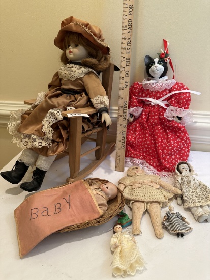 Box Lot/Vintage Dolls, Doll Rocking Chair, ETC