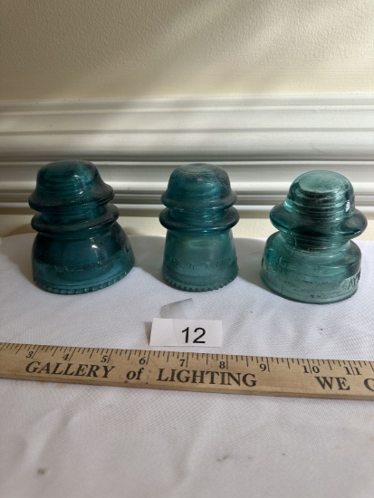 (3) Vintage Blue Colored Glass Insulators (Hemingray, Gayner)
