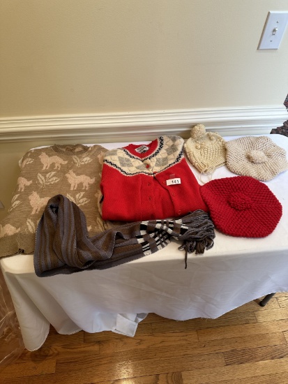 Box Lot/Vintage Kids Clothes, Hats, Scarfs (Some Seem Hand Made)