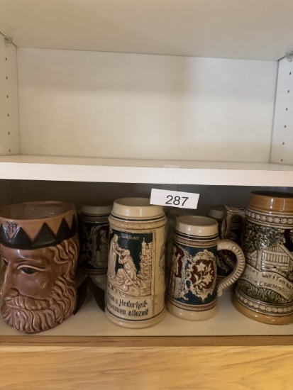 Box Lot/Shelf Full of German Pottery Ale Mugs/Beer Mugs