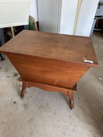 Vintage Solid Walnut Odd Shaped Sewing Cabinet with Sewing Material (Local Pick Up Only)