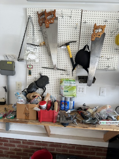 Box Lot/Everything Photo'ed, Craftsman Wrenches, Saws, Vise, Peg Board Hooks, ETC (Local Pick Up Onl