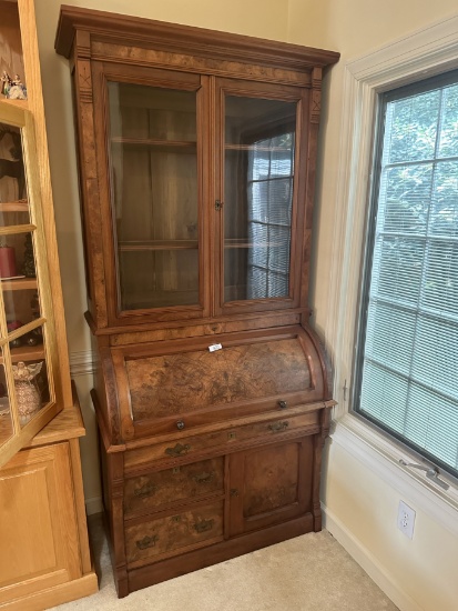 Antique Victorian Style Walnut Eastlake Style Secretary/Bookcase with Keys (Local Pick Up Only)