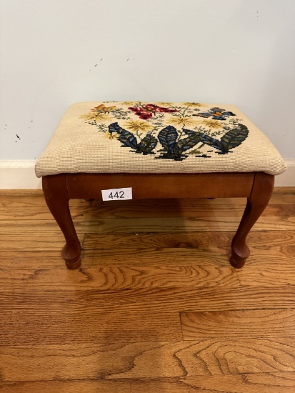 Nice Needlepoint Solid Wood Foot Stool