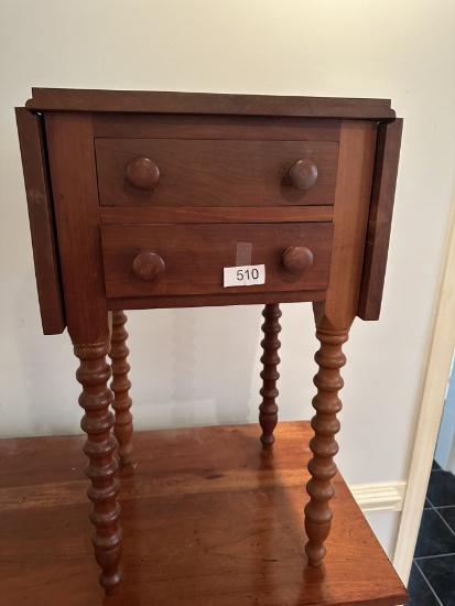 Nice Vintage Drop Leaf Cherry Wood 2 Drawer Table (Local Pick Up Only)