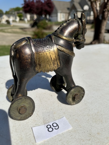 Antique Bronze Hand Crafted Trojan Horse on Wheels