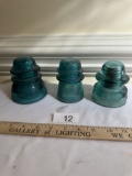 (3) Vintage Blue Colored Glass Insulators (Hemingray, Gayner)