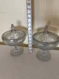 (2) Heavy Glass Cut Glass Lidded Candy Dishes