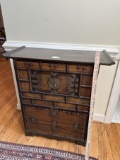 Early 20th Century Asian Style Cabinet with Printed Rice Paper Lining and Key