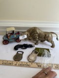 Box Lot/Tin Lever Action Car, Vintage Lighter, Christofle France Pieces, ETC