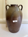Antique Stoneware Glazed (Greenish/Brown) 2 Handle Crock with #6 Stamp