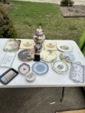Box Lot/Collectible Plates, Urn, Serving Trays, (Sadek, France, England, Portugal, ETC)