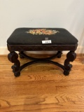 Antique Needlepoint Top Ornate Foot Stool