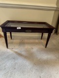 Very Light Weight, Glass Top, Metal Cupped Legs, Spiral Legs (Cherry Wood?) Table