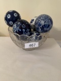 Scalloped Cut Glass Bowl with Glass Décor Balls