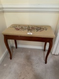 Vintage Cherry Wood Needlepoint Seat Storage Bench (Local Pick Up Only)