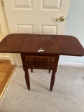 Vintage Cherry Wood Drop Leaf 2 Drawer Side Table (Local Pick Up Only)