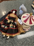 Box Lot/Antique Porcelain Faced & Legs Doll, Cat Décor, ETC