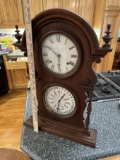 Antique Unusual Walnut Case Double Dial Calendar Clock
