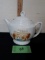Vintage Ceramic Teapot with Embossed Colonial Scene